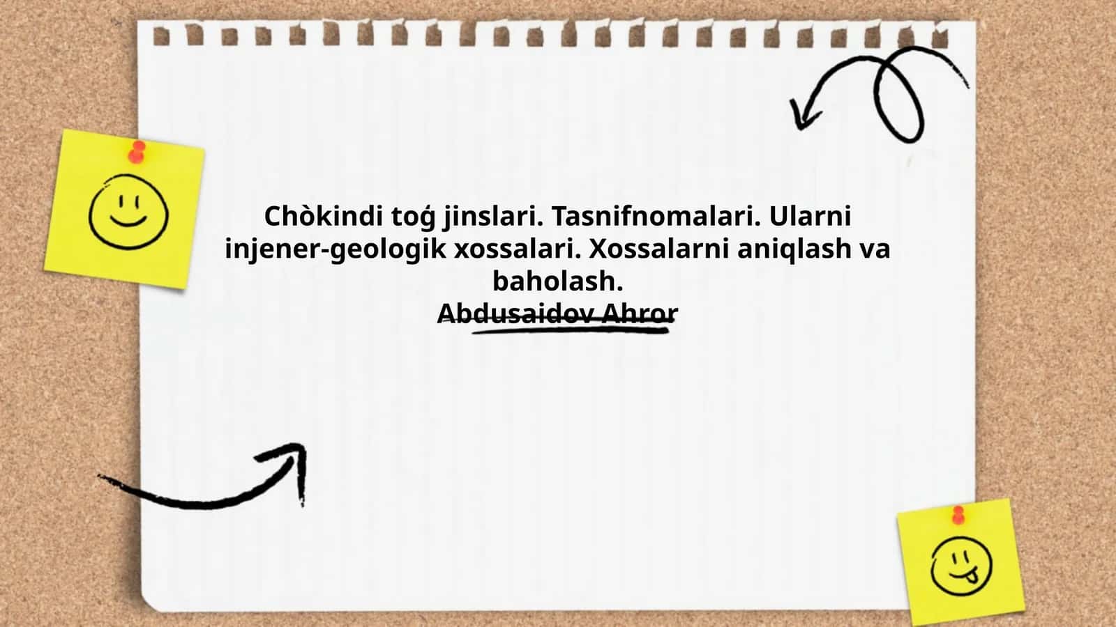 Chòkindi toģ jinslari. Tasnifnomalari. Ularni injener-geologik xossalari. Xossalarni aniqlash va baholash 1