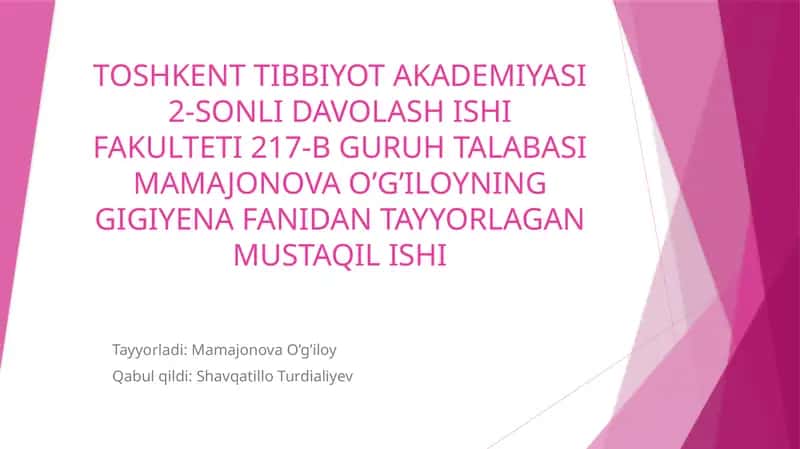 Favqulodda vaziyatlar va halokatlarda UASH ishining gigiyenik jihatlari. 1