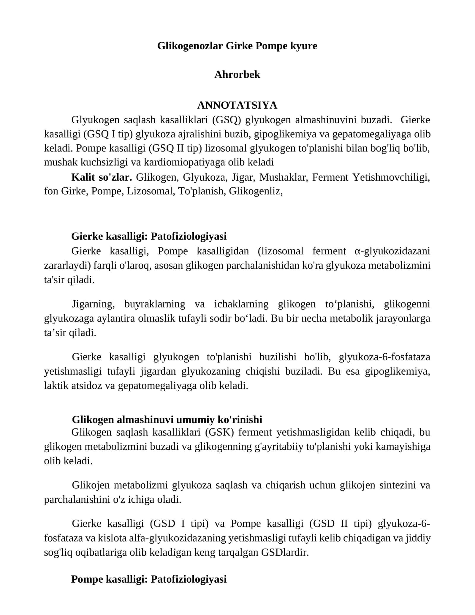 Gierke kasalligi: Patofiziologiyasi 1
