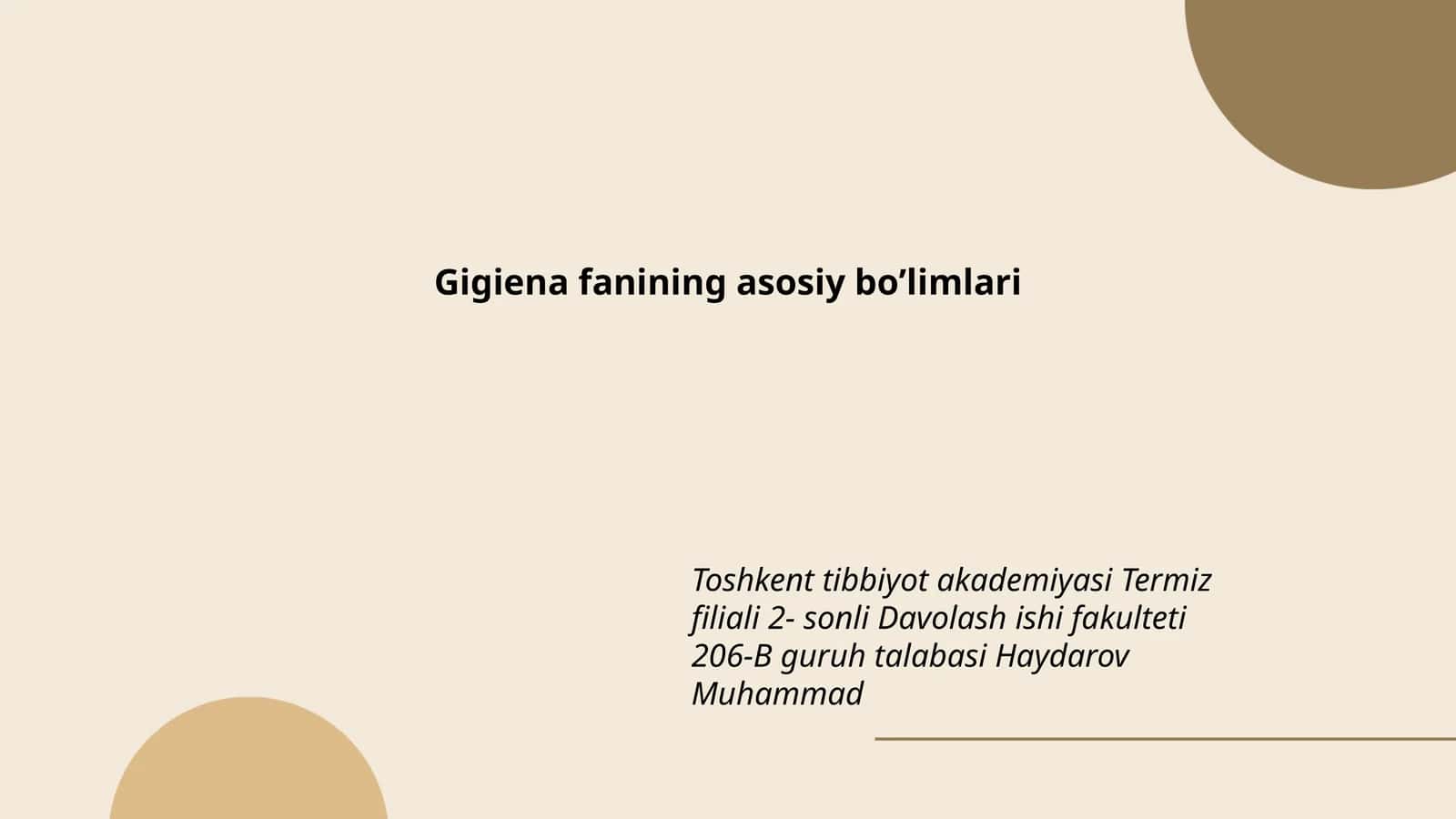 Gigiena fanining asosiy boʼlimlari 1