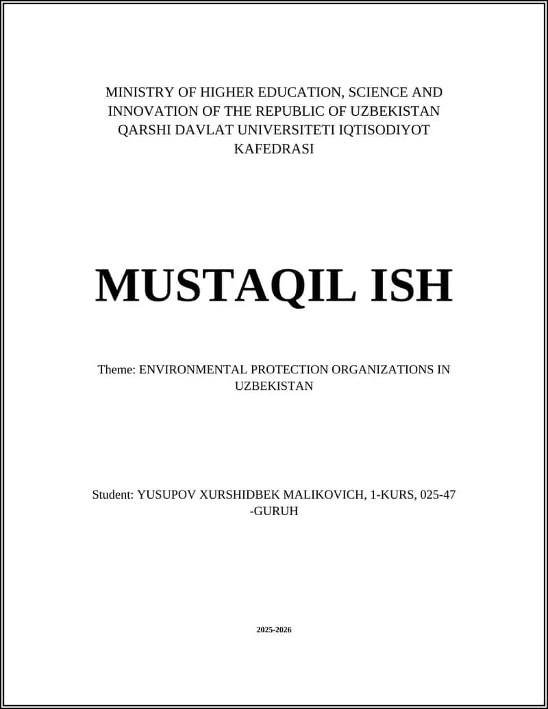 Ministry of Ecology of the Republic of Uzbekistan: Structure and Functions 1