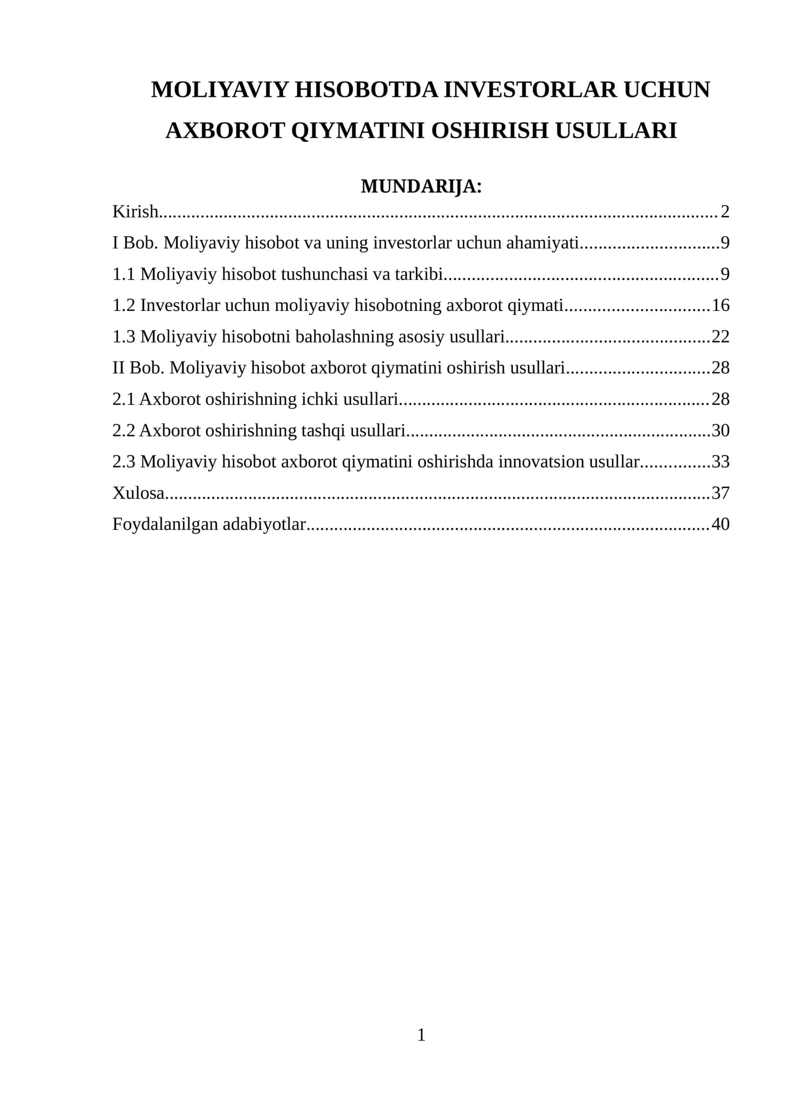 MOLIYAVIY HISOBOTDA INVESTORLAR UCHUN AXBOROT QIYMATINI OSHIRISH USULLARI 1