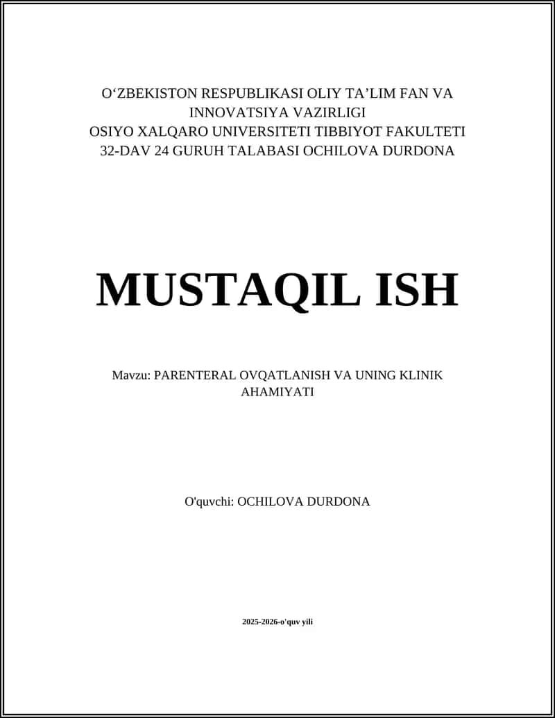 Parenteral ovqatlanish va uning klinik ahamiyati 1