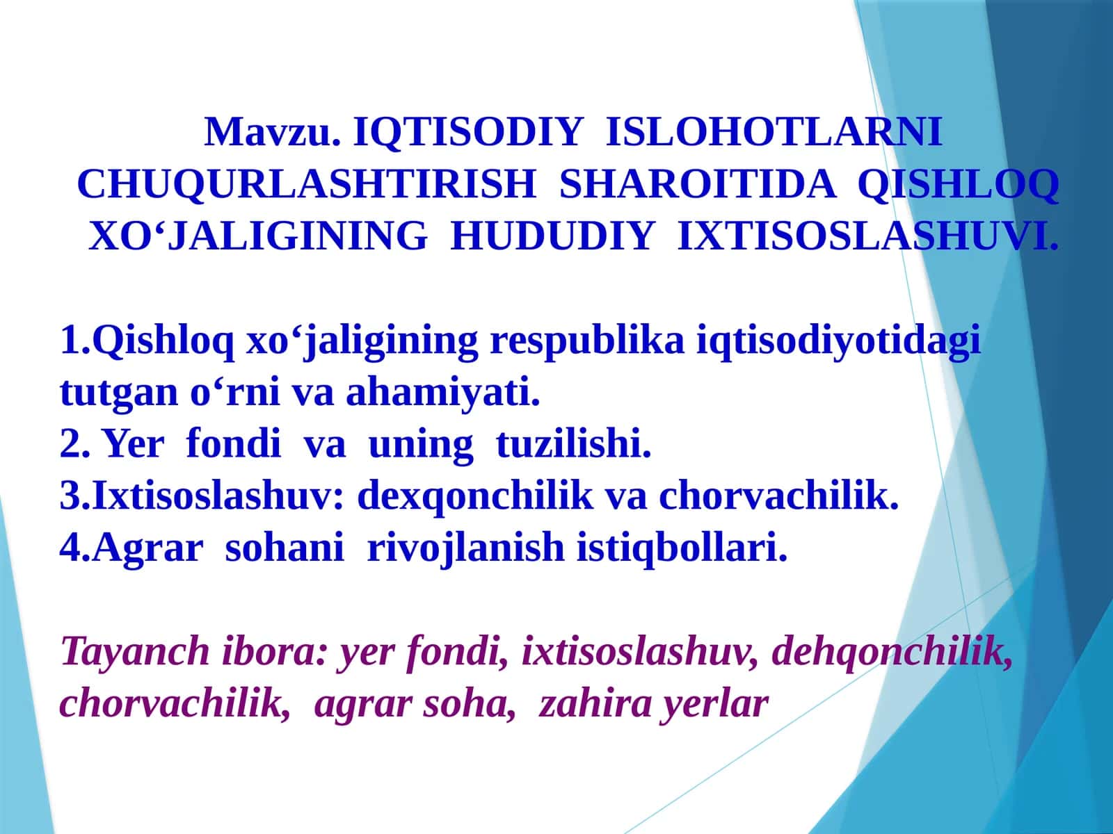 IQTISODIYISLOHOTLARNI CHUQURLASHTIRISH SHAROITIDA QISHLOQXO‘JALIGINING HUDUDIY IXTISOVI 1