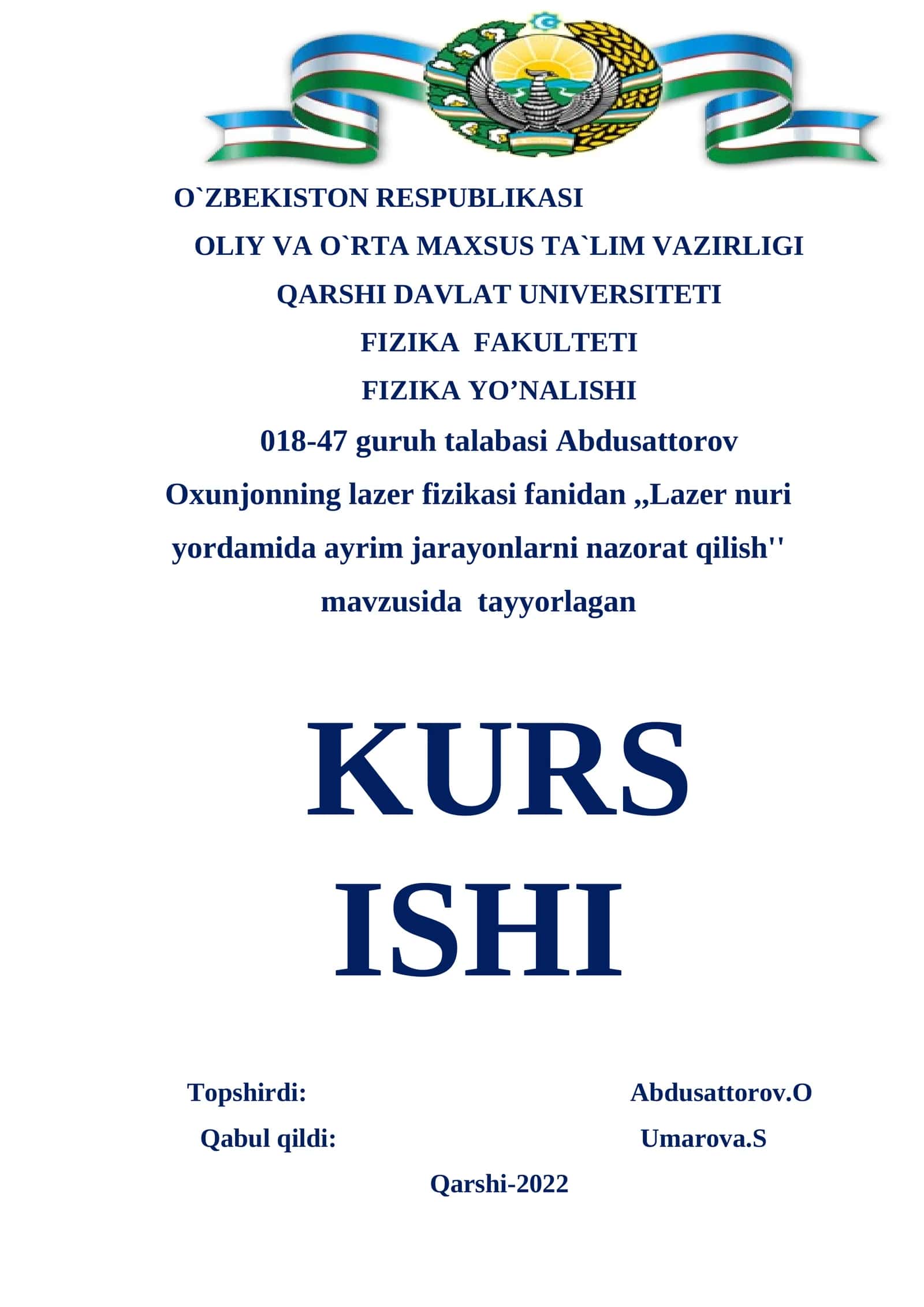Lazer fizikasi kurs ishi 1