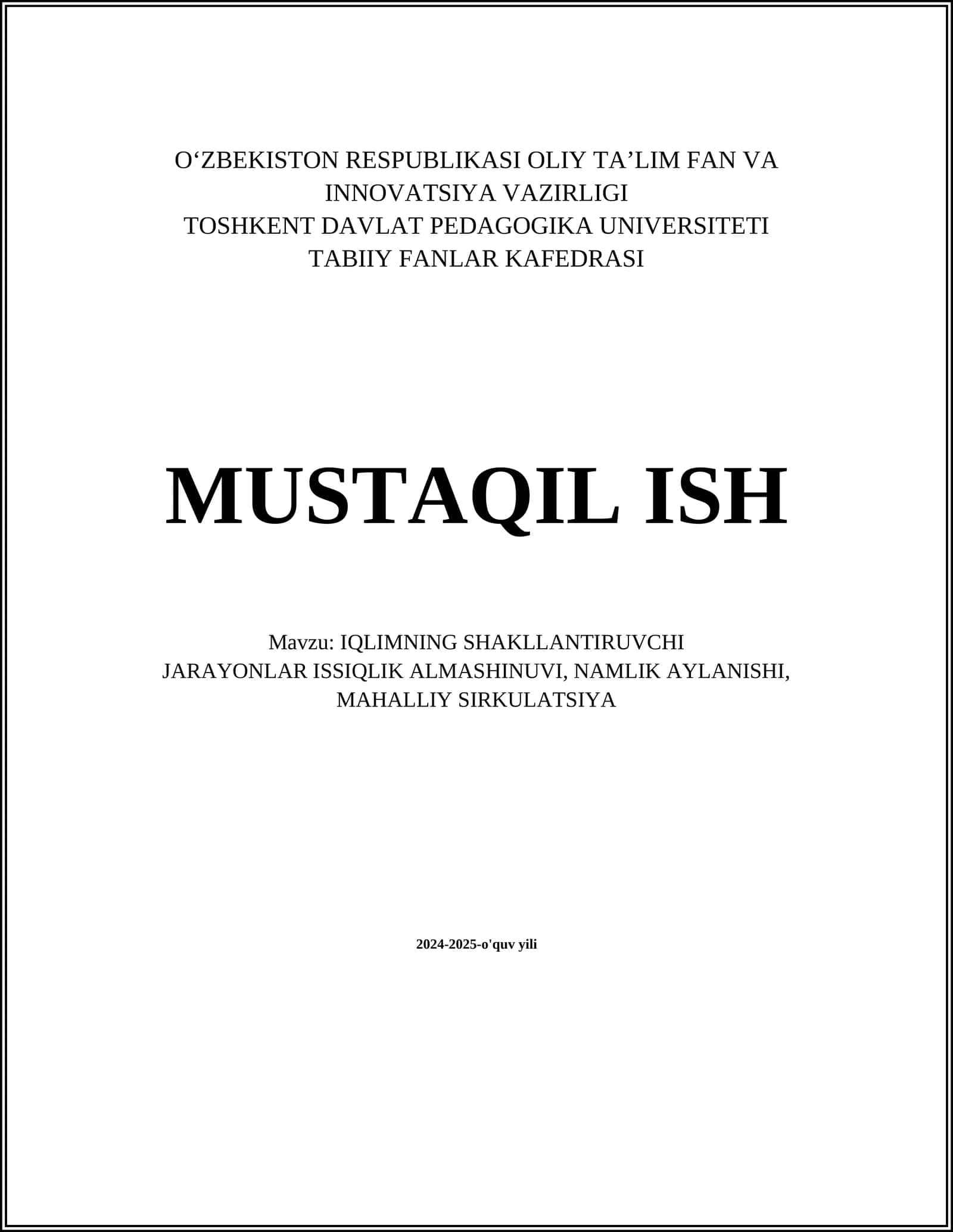 IQLIMNING SHAKLLANTIRUVCHI JARAYONLAR ISSIQLIK ALMASHINUVI 1