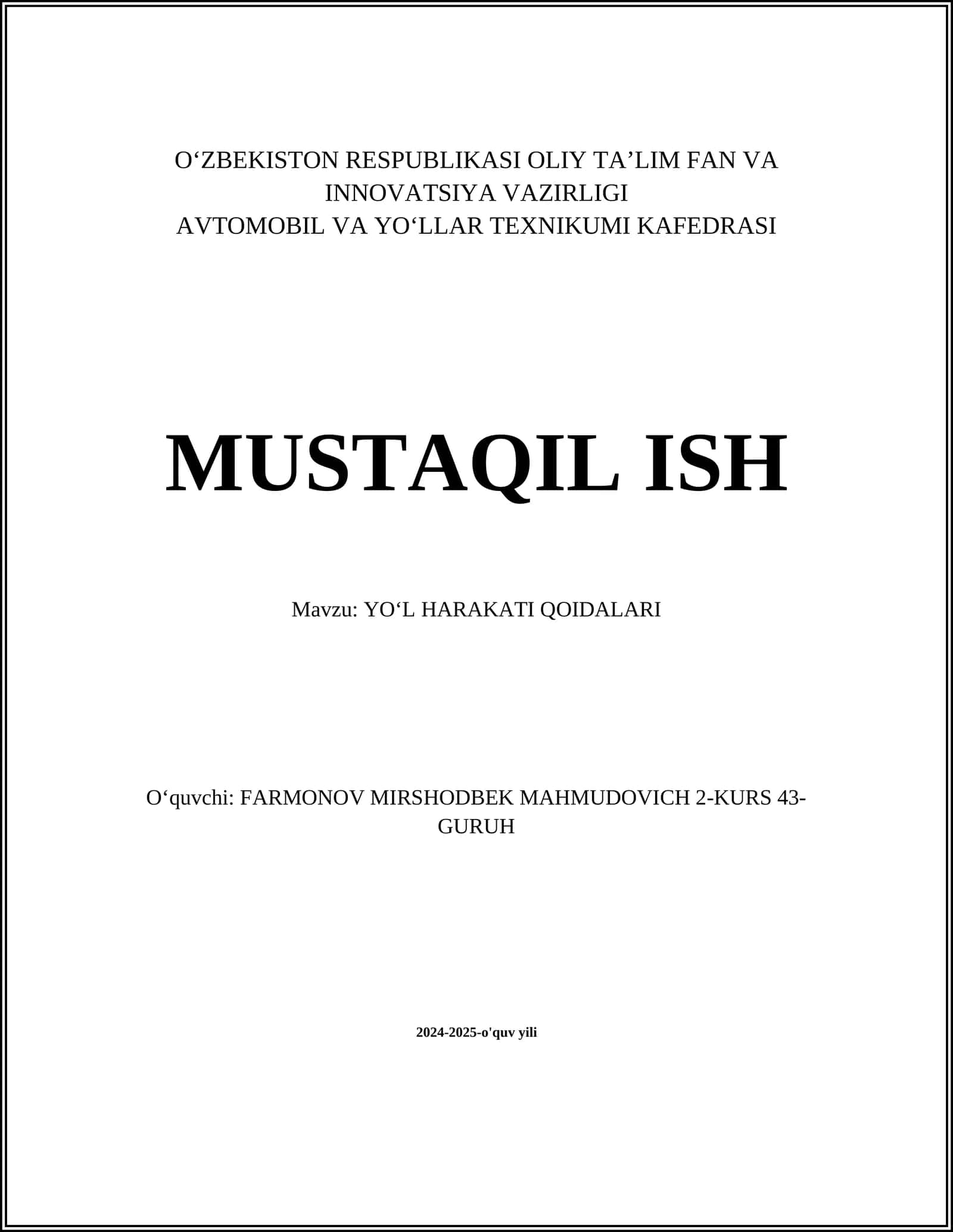 YOʻL HARAKATI QOIDALARI 1