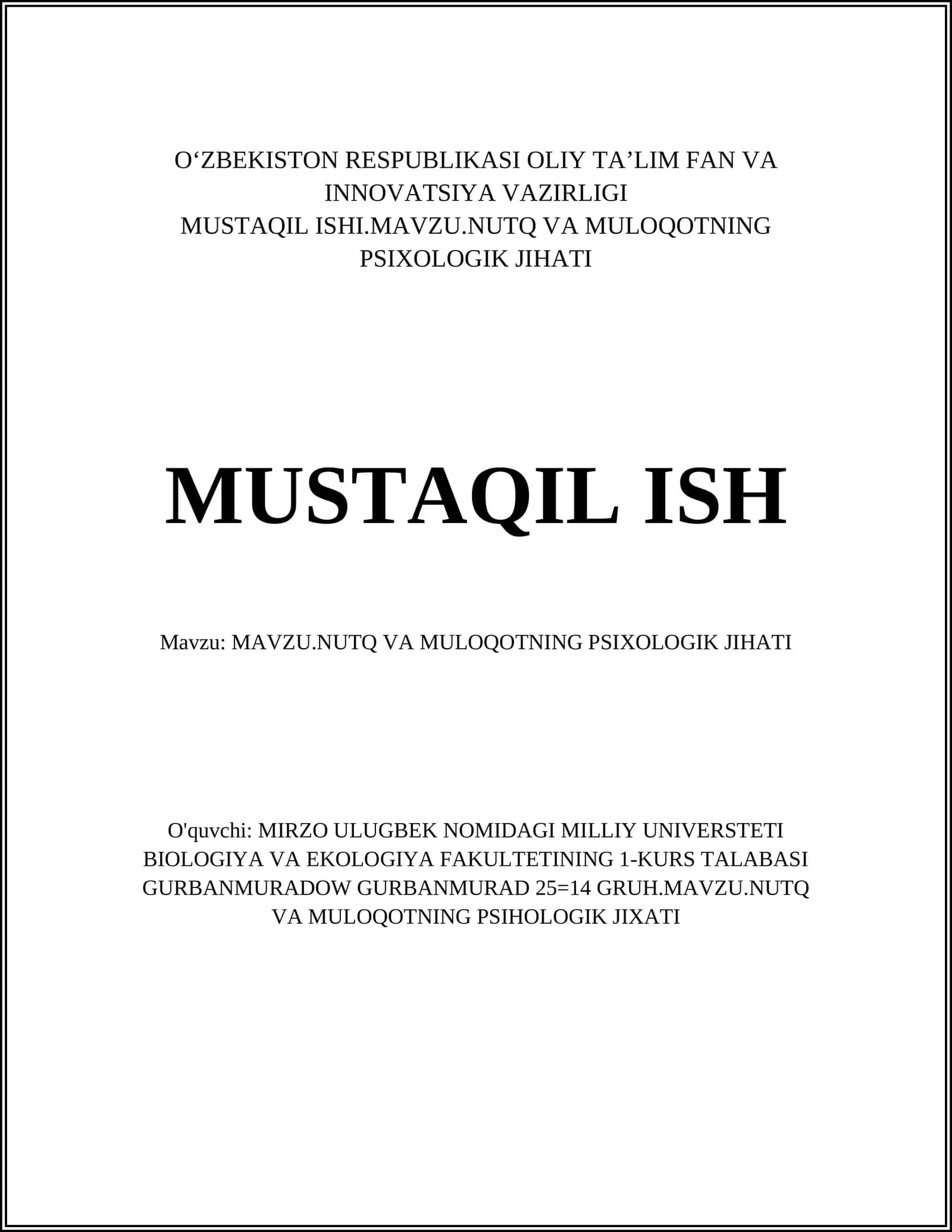 MAVZU.NUTQ VA MULOQOTNING PSIXOLOGIK JIHATI 1