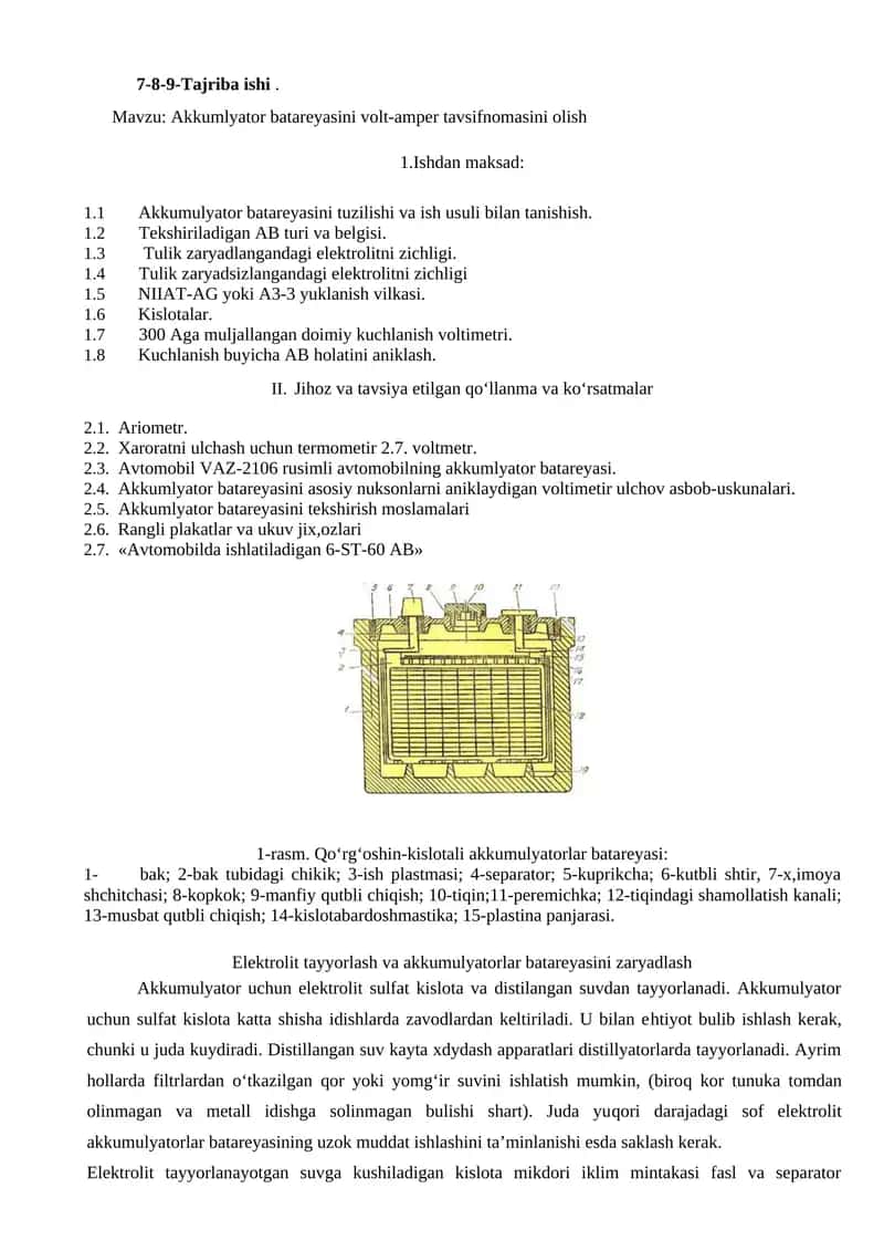 Akkumlyator batareyasini volt-amper tavsifnomasini olish 1