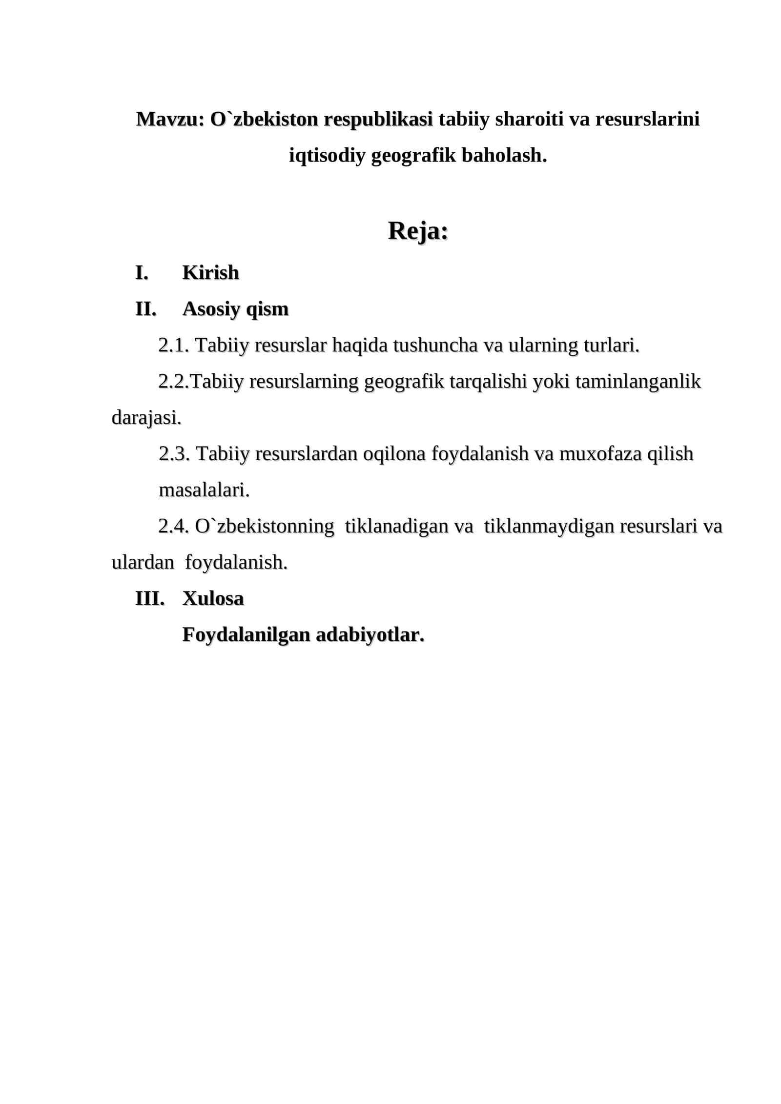 O`zbekiston respublikasi tabiiy sharoiti va resurslarini iqtisodiy geografik baholash 1