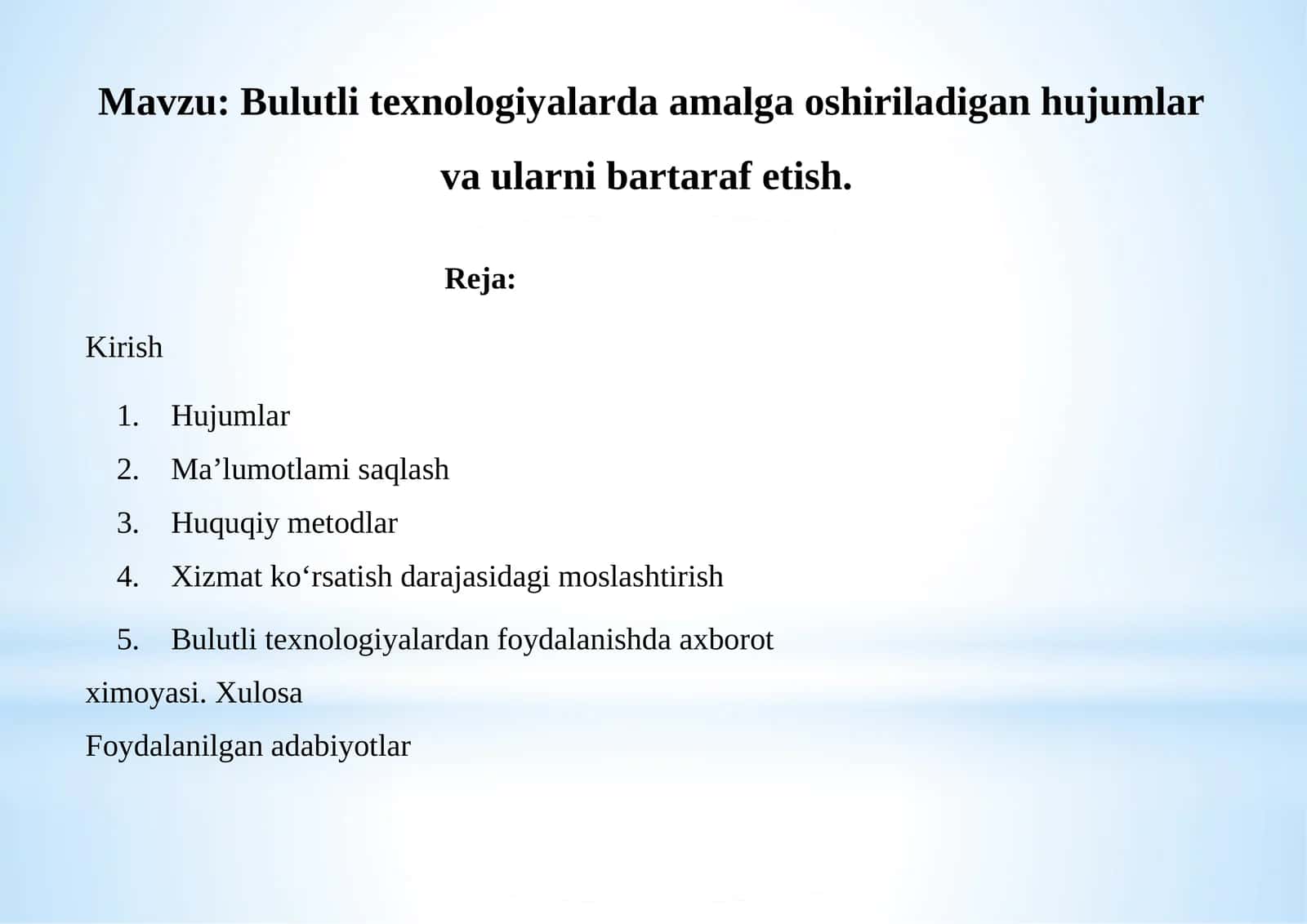 Bulutli texnologiyalarda amalga oshiriladigan hujumlar va ularni bartaraf etish 1