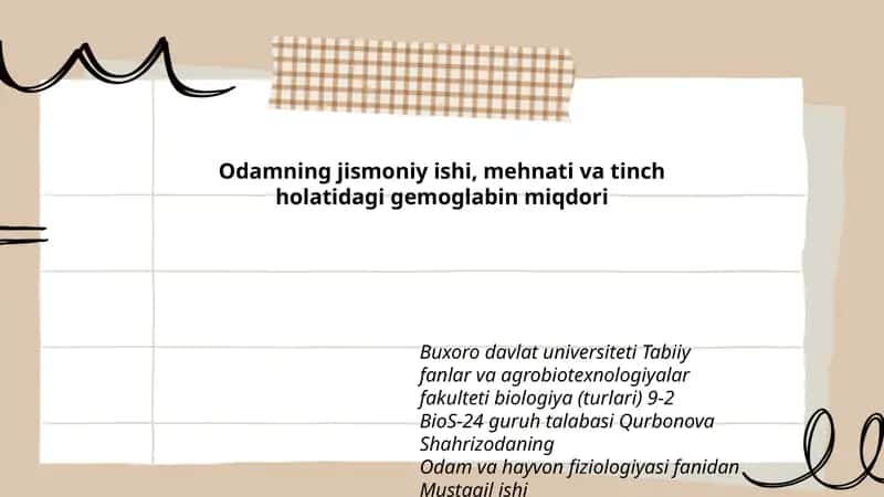 Odam va hayvon fiziologiyasi fanidan Mustaqil ish 1