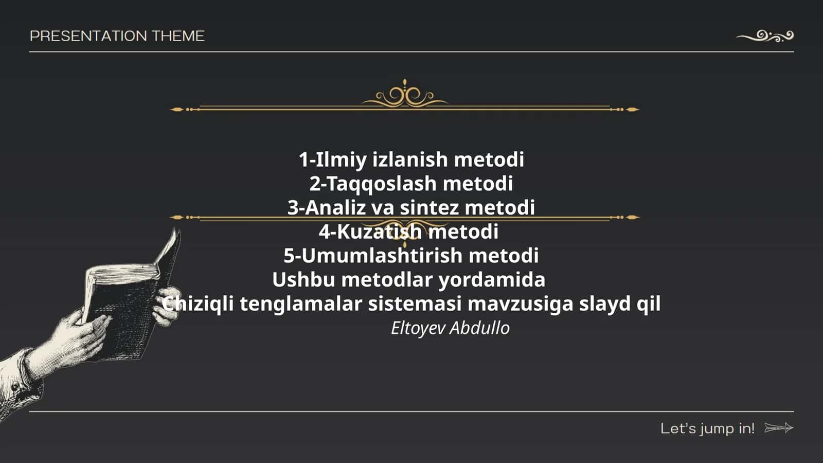Chiziqli tenglamalar sistemasi mavzusiga slayd qil 1