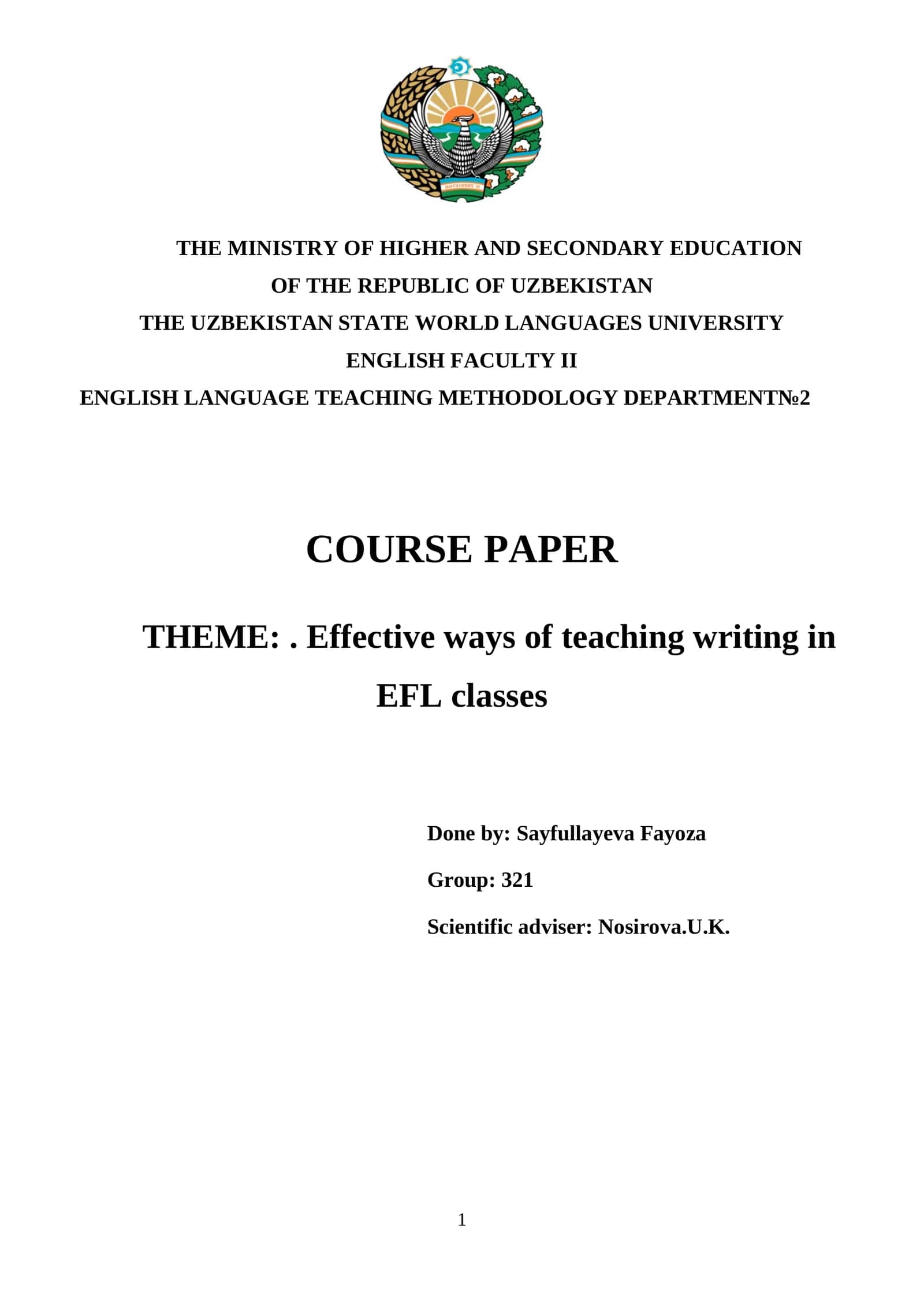 Effective ways of teaching writing in EFL classes 1