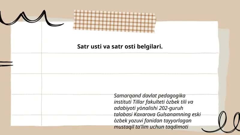 Kaxarova Gulsanamning eski òzbek yozuvi fanidan tayyorlagan mustaqil ta'lim uchun taqdimoti 1