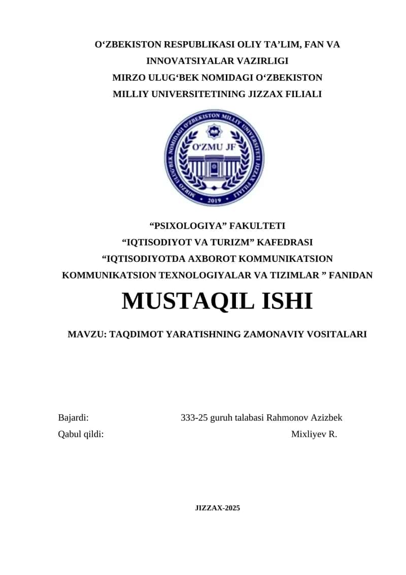 TAQDIMOT YARATISHNING ZAMONAVIY VOSITALARI 1