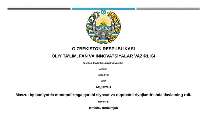 Iqtisodiyotda monopolizmga qarshi siyosat va raqobatni rivojlantirishda davlatning roli 1