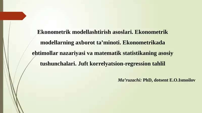Ekonometrik Modellarni oʻrganish asoslari 1