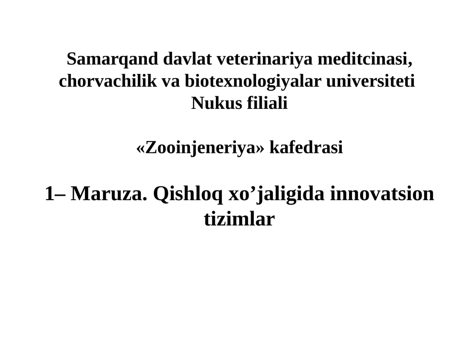 Qishloq xo’jaligida innovatsion tizimlar 1