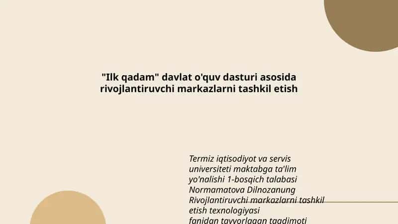 Rivojlantiruvchi markazlarni tashkil etish 1