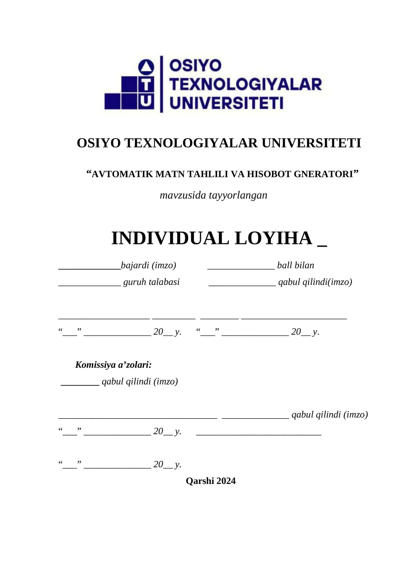 Avtomatik matn tahlili va hisobot gneratori 1