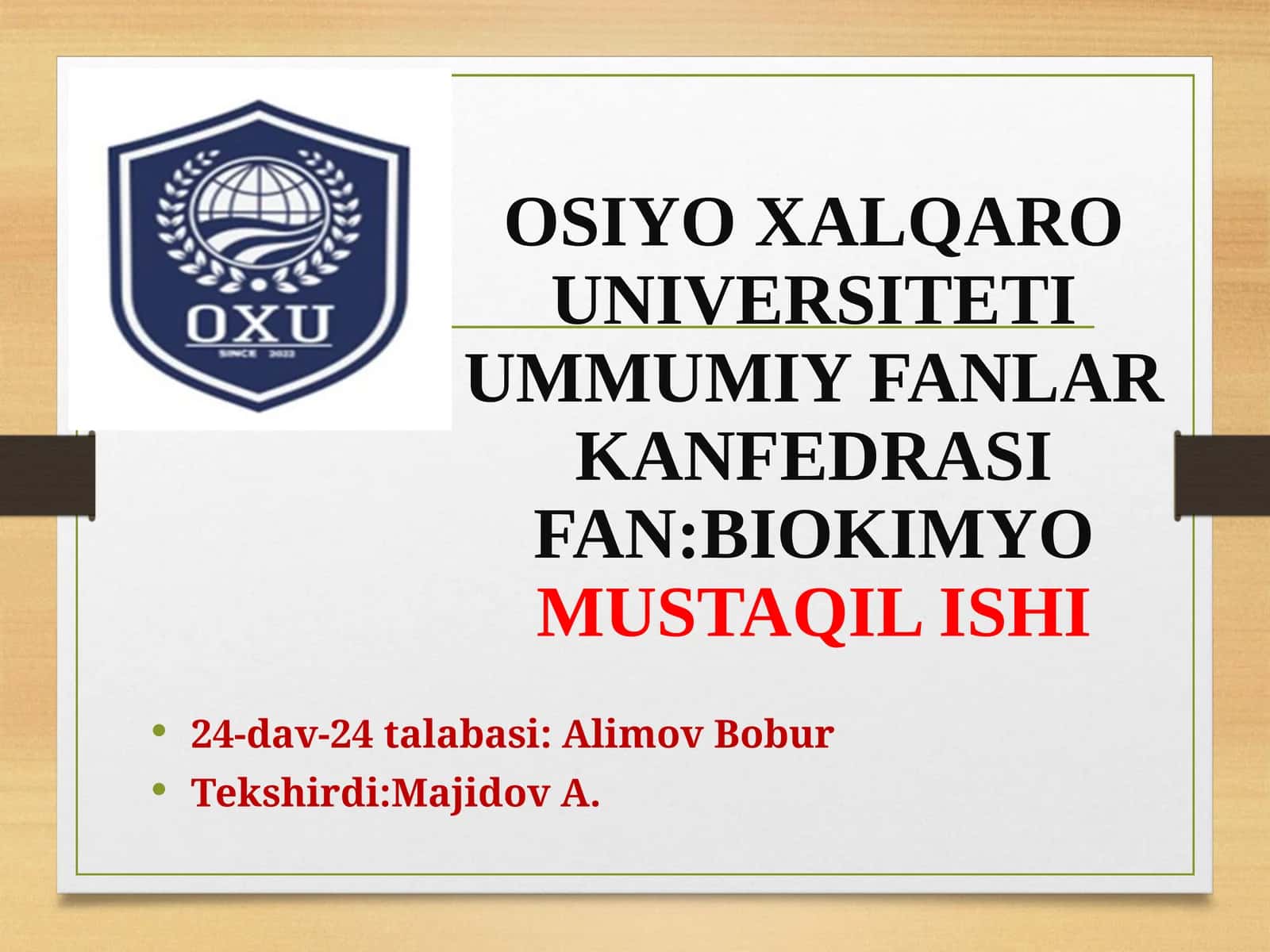 BIOKIMYO MUSTAQIL ISHI 1