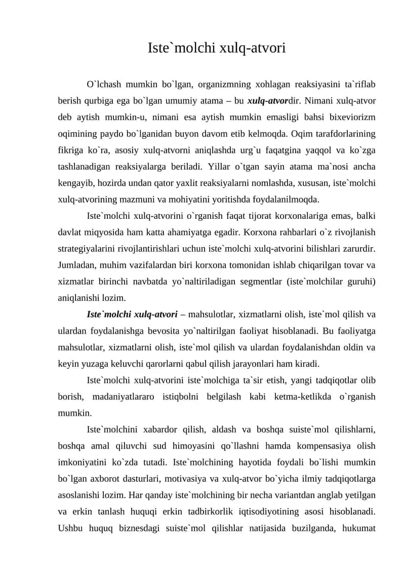 Iste`molchi xulq-atvori 1