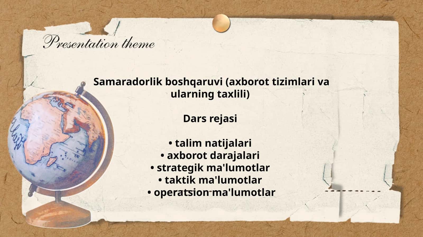 Samaradorlik boshqaruvi (axborot tizimlari va ularning taxlili) 1