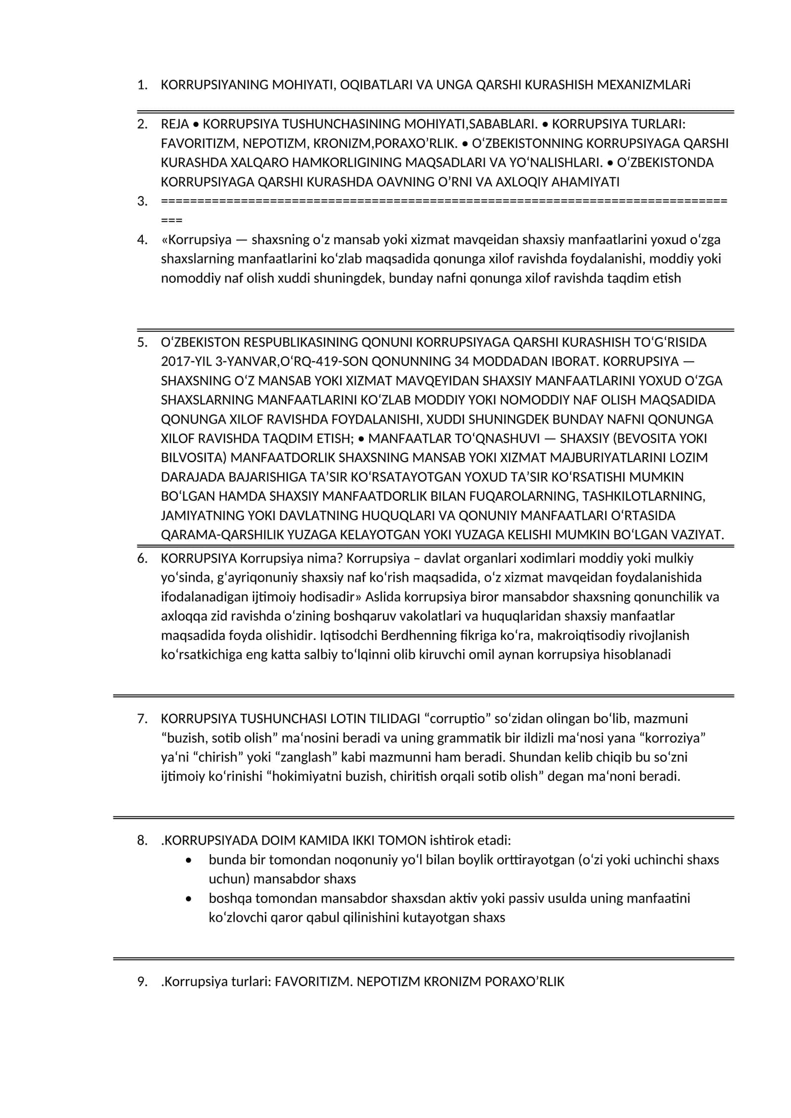KORRUPSIYANING MOHIYATI, OQIBATLARI VA UNGA QARSHI KURASHISH MEXANIZMLARI 1