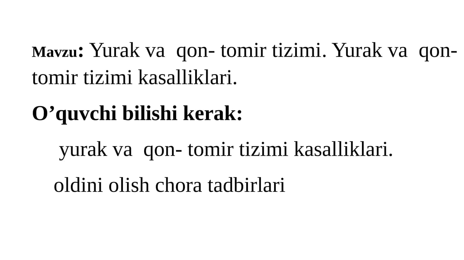 Yurak va qon-tomir tizimi. Yurak-qon-tomir tizimi kasalliklari 1