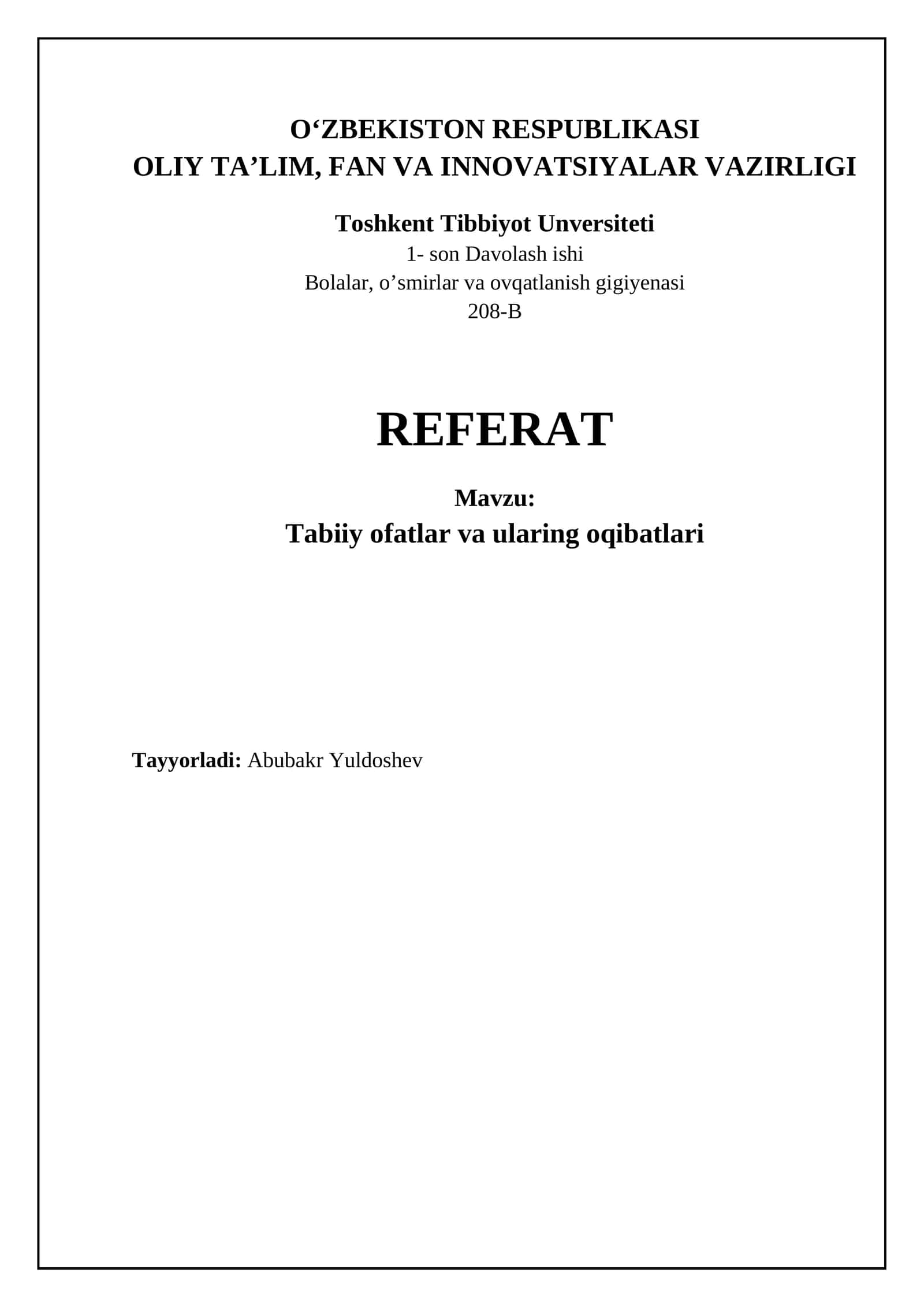 Tabiiy ofatlar va ularing oqibatlari 1