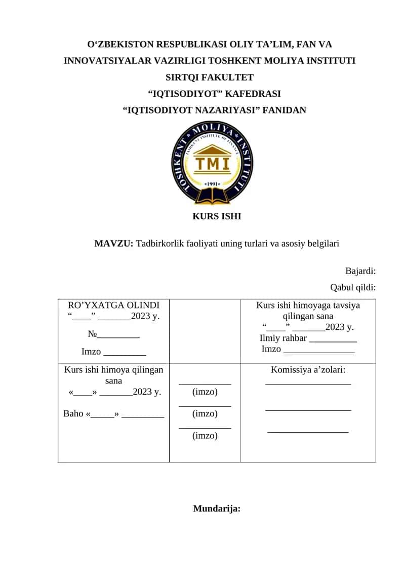 Tadbirkorlik faoliyati uning turlari va asosiy belgilari 1