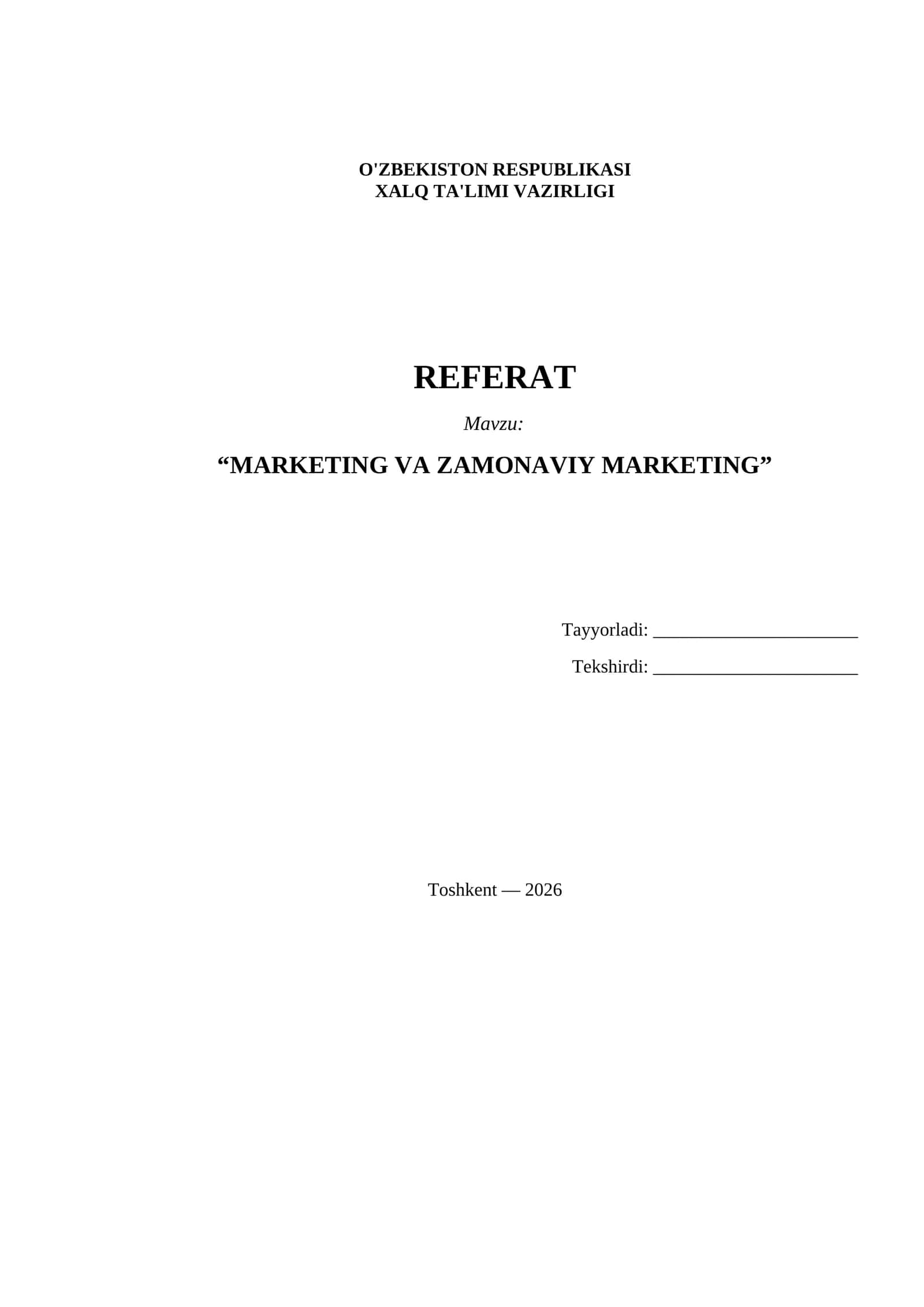 Referat Marketing va zamonaviy marketing 1