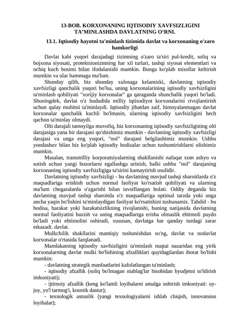 BOB. KORXONANING IQTISODIY XAVFSIZLIGINI TA’MINLASHDA DAVLATNING O‘RNI 1