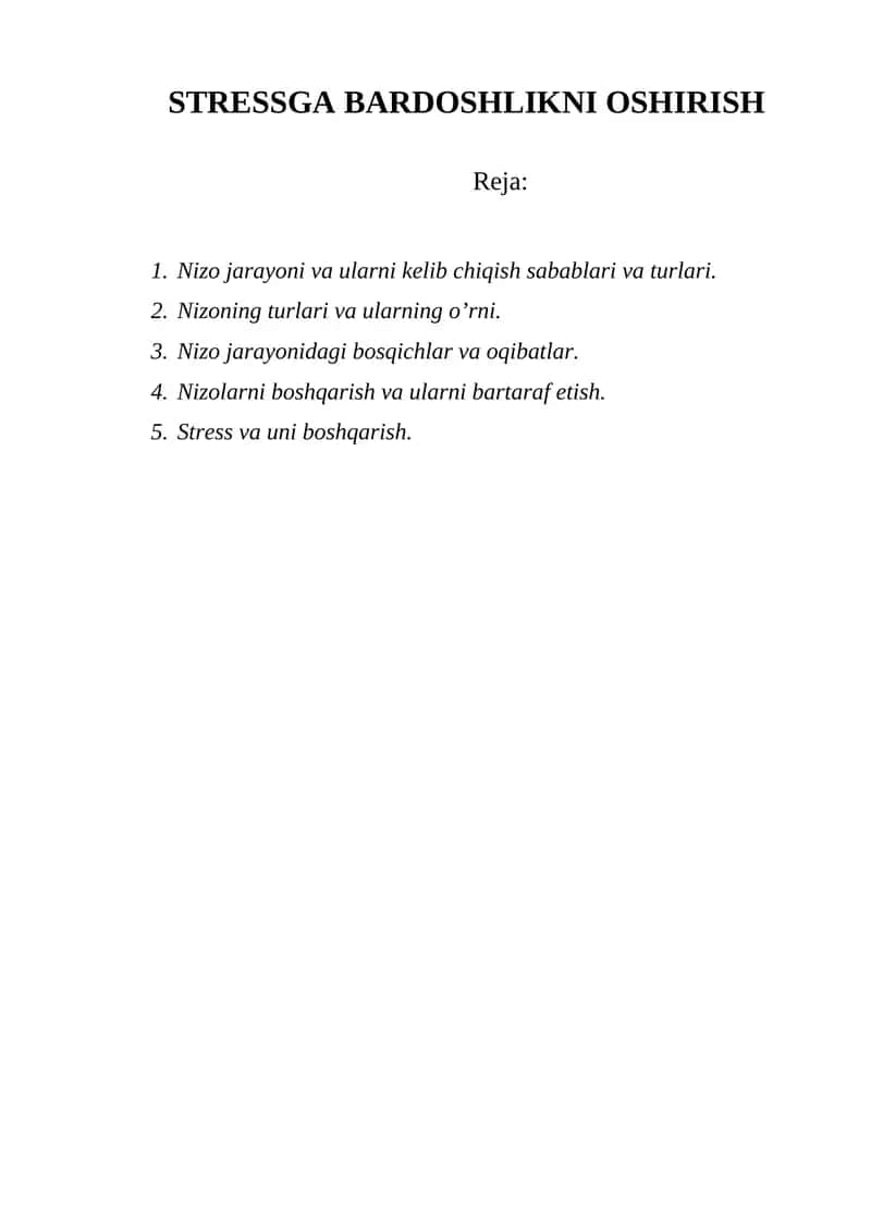 Nizo jarayoni va ularni kelib chiqish sabablari va turlari 1