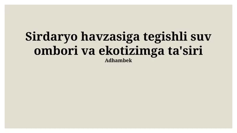 Sirdaryo Havzasidagi Suv Ombori va Ekotizimga Ta'siri 1