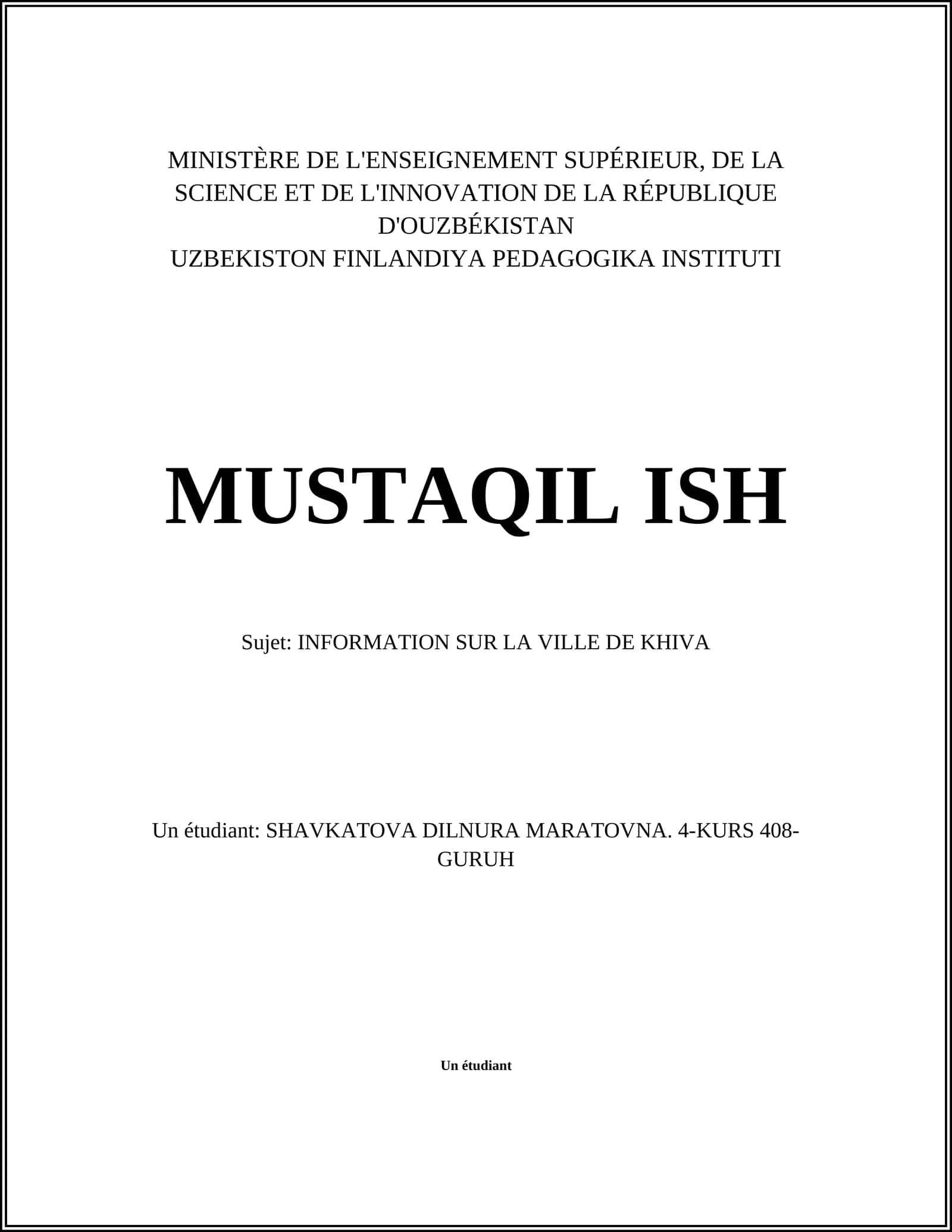 INFORMATION SUR LA VILLE DE KHIVA 1