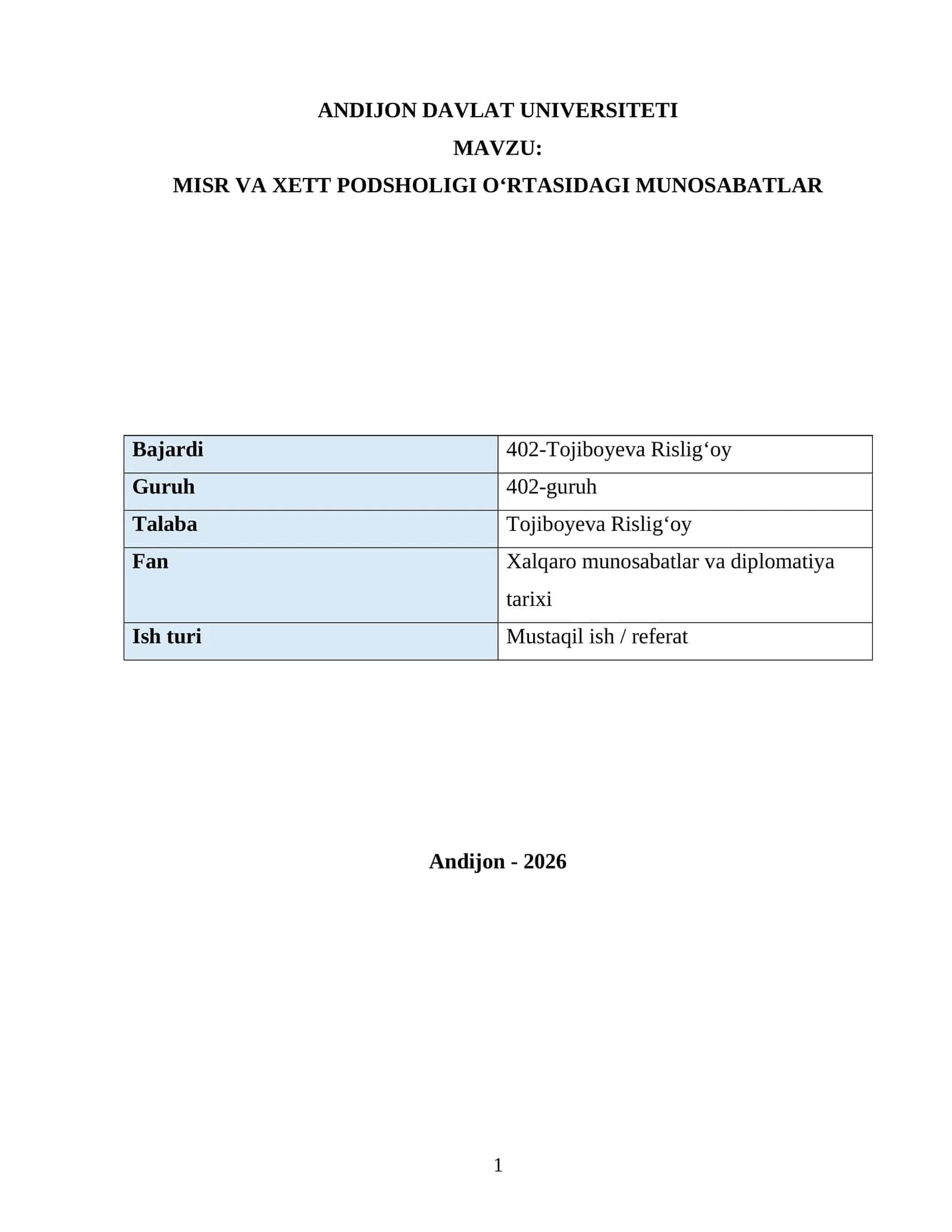 MISR VA XETT PODSHOLIGI O‘RTASIDAGI MUNOSABATLAR 1