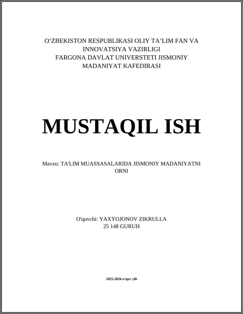 TA'LIM MUASSASALARIDA JISMONIY MADANIYATNI ORNI 1