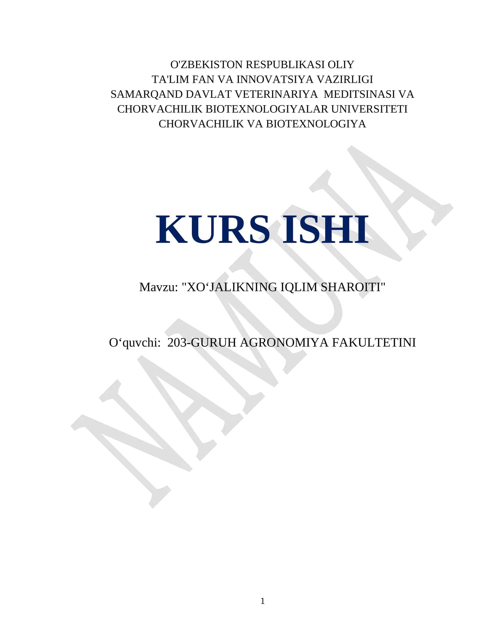 "XOʻJALIKNING IQLIM SHAROITI" 1