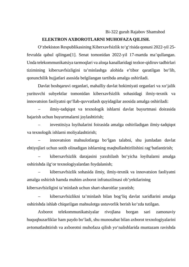 ELEKTRON AXBOROTLARNI MUHOFAZA QILISH 1