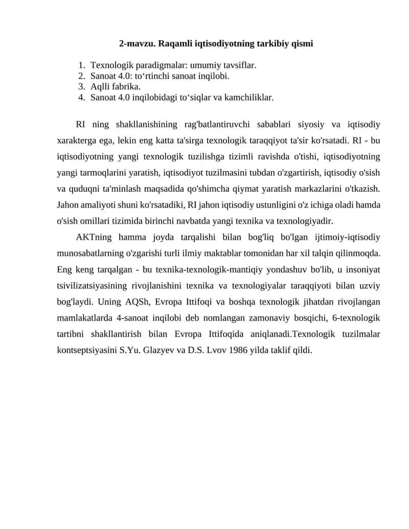 Raqamli iqtisodiyotning tarkibiy qismi 1