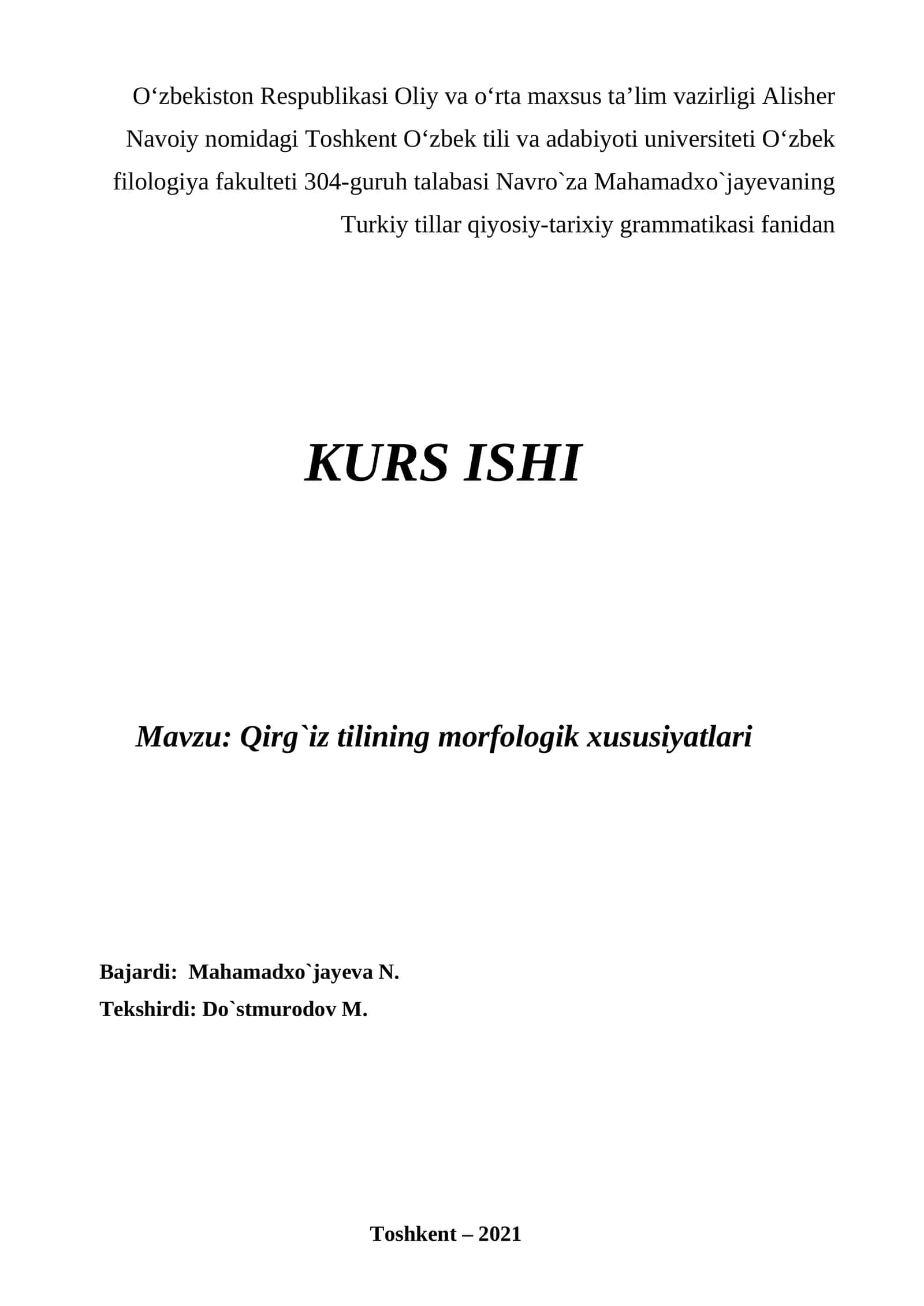 Qirg`iz Tilining Morfologik Xususiyatlari 1