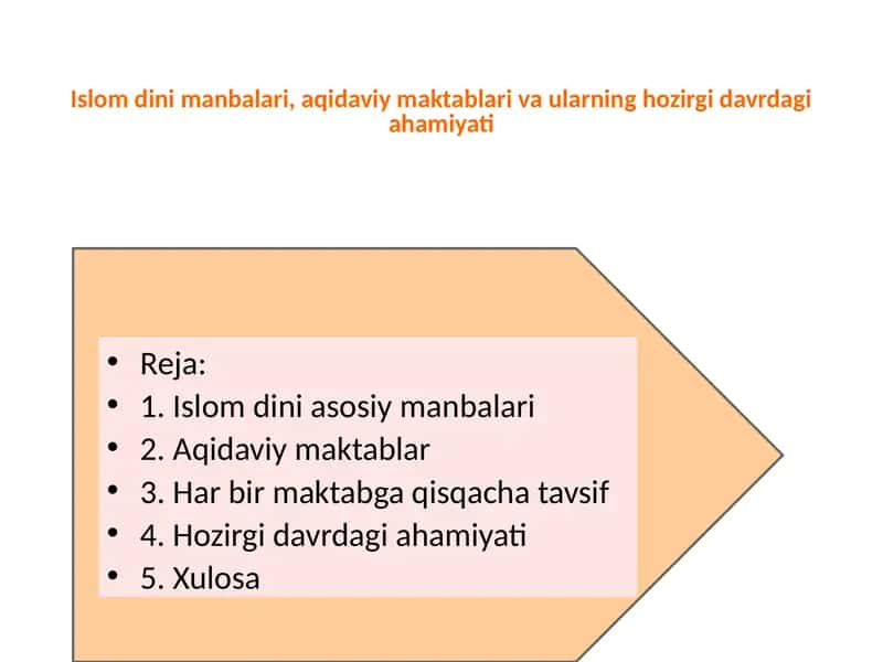 Islom dini manbalari, aqidaviy maktablari va ularning hozirgi davrdagi ahamiyati 1