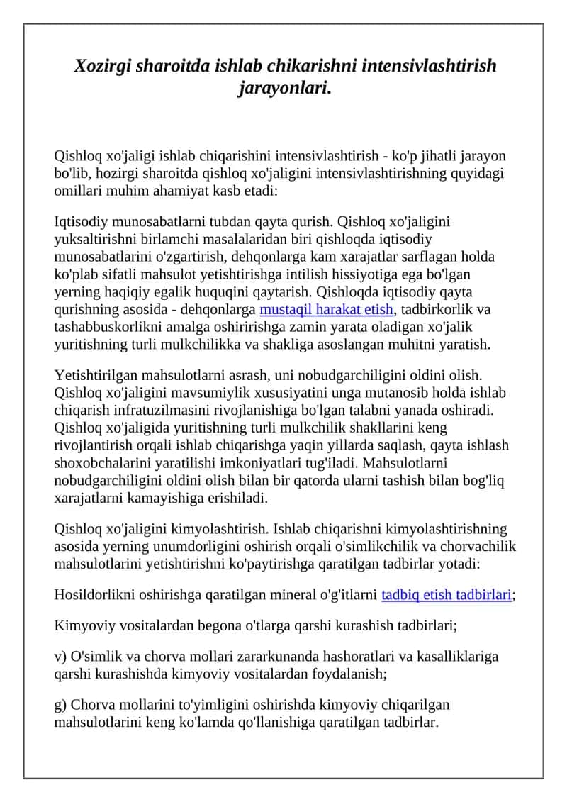 Qishloq xo'jaligi ishlab chiqarishini intensivlashtirish 1