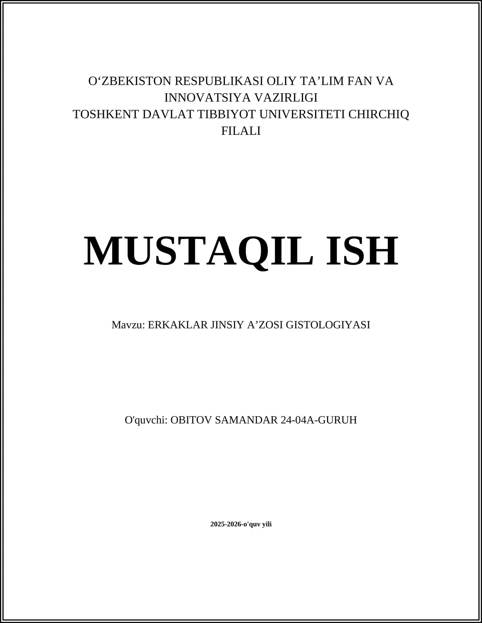 ERKAKLAR JINSIY AʼZOSI GISTOLOGIYASI 1