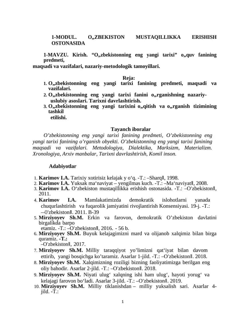 О„ZBEKISTON MUSTAQILLIKKA ERISHISH OSTONASIDA 1