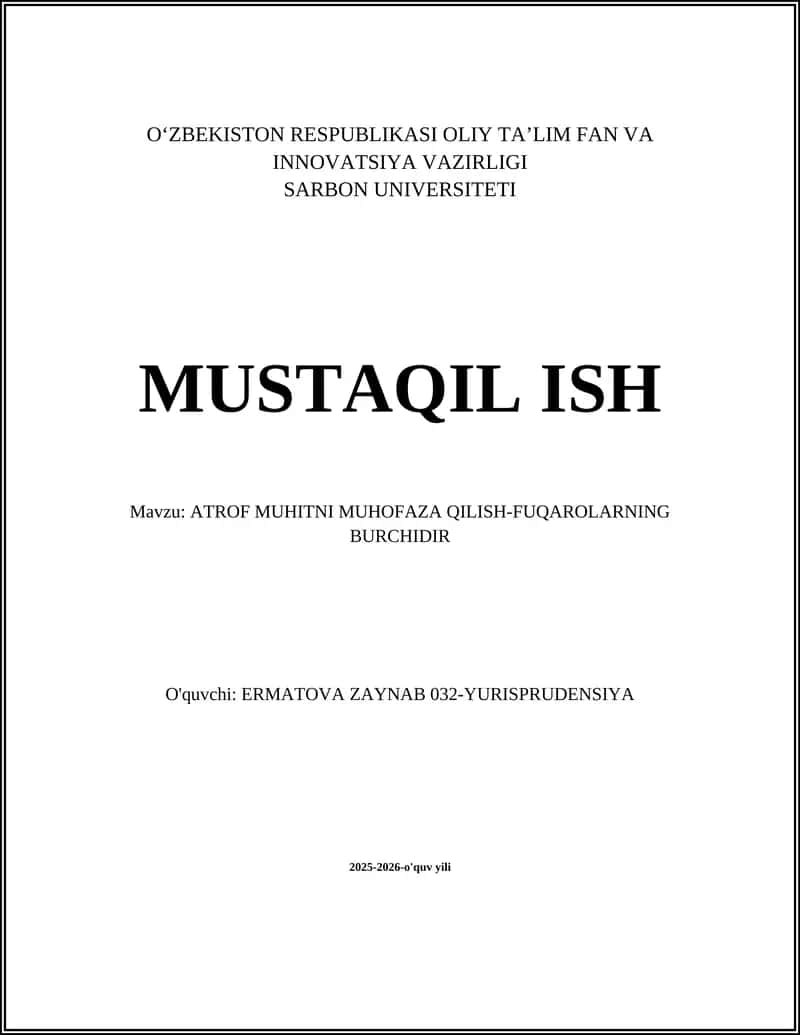 ATROF MUHITNI MUHOFAZA QILISH-FUQAROLARNING BURCHIDIR 1