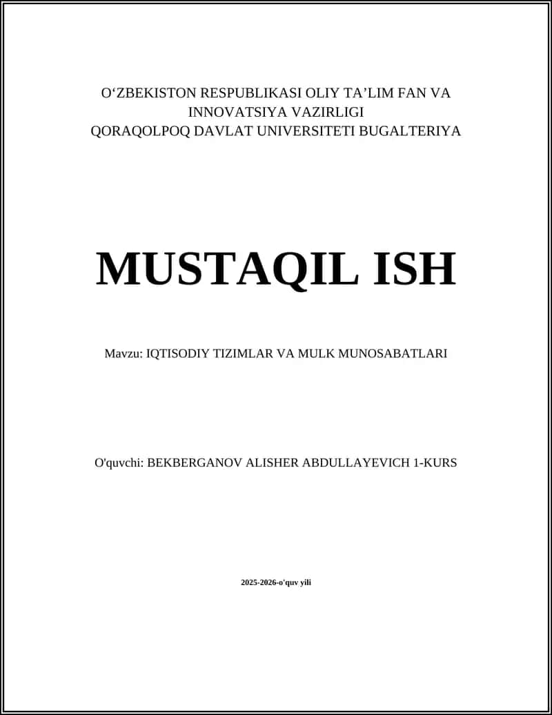 IQTISODIY TIZIMLAR VA MULK MUNOSABATLARI 1