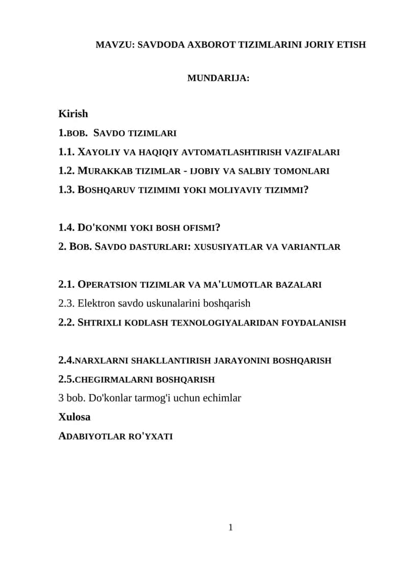 SAVDODA AXBOROT TIZIMLARINI JORIY ETISH 1